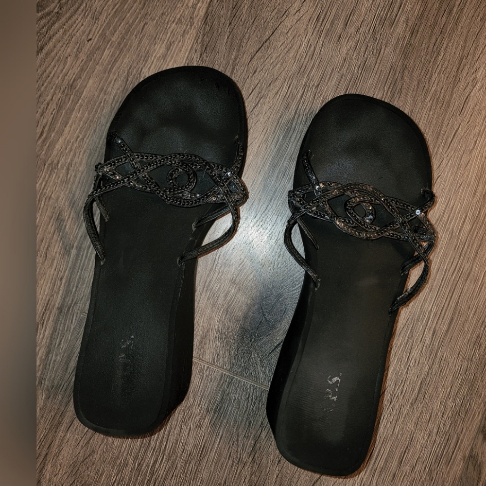 Sequin platform flip flops